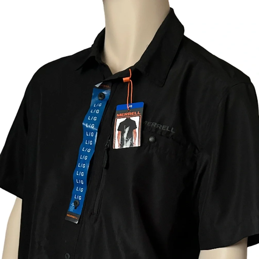 Merrell Tech Shirt SPF-30-50 Recyled material Fishing Hiking Lightweight Black - Picture 5 of 16